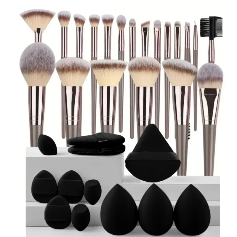 1-20 pçs pincéis de maquiagem conjunto sombra de olho fundação blush iluminador corretivo ferramenta de beleza feminina puffs beleza esponjas polegar puffs