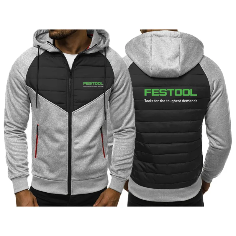 2025 Personality Patchwork Hoodies Spring And Autumn Zipper Hooded Coat Men's Festool Tools Graphics Logo Print Slim Jacket — image 6