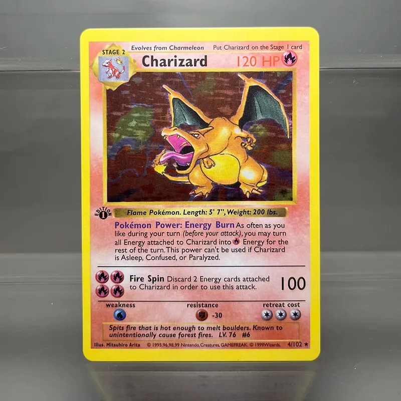 PKM Single Cards 1st Edition 1996 Mewtwo Charizard Dragonite Zapdos PTCG Folie Cards Base Set Game Collection PKM Proxy Cards