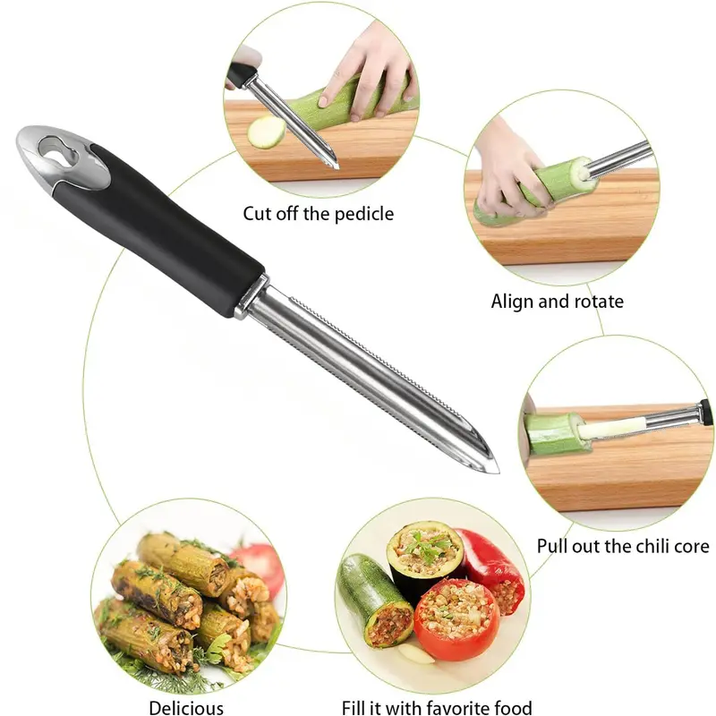 Chili Core EXTRACTOR แบบพกพาสแตนเลส Zucchini Courgette แตงกวา Corers พิเศษ Gadgets ครัวพร้อมขอบหยัก — image 6