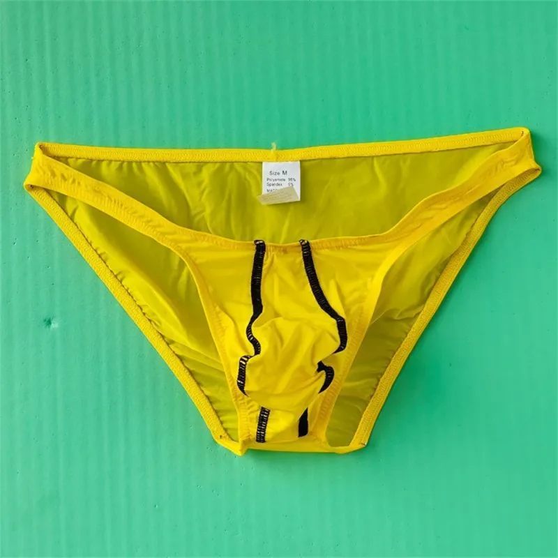 Two Line Stripe Ice Silk Briefs for Men Plus Size Underwear Sexy U Convex Lingerie Low Waist Bugle Pouch Male Panties — image 4