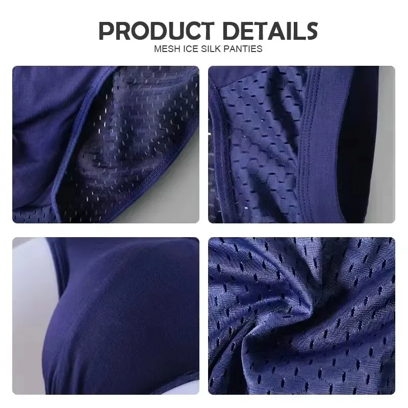 Sous-vêtements pour hommes, culotte triangulaire fine et respirante, slip en soie glacée, en maille, pantalon d'angle carré Sexy pour Shorts, 1/4 pièces — image 3