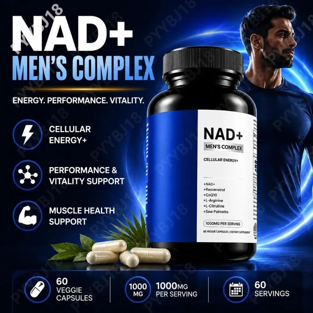 NAD+ 남성용 복합 캡슐 1000mg, CoQ10 레스베라트롤 세포 에너지 및 활력 보충제가 근육 건강을 지원합니다 60개 — image 1