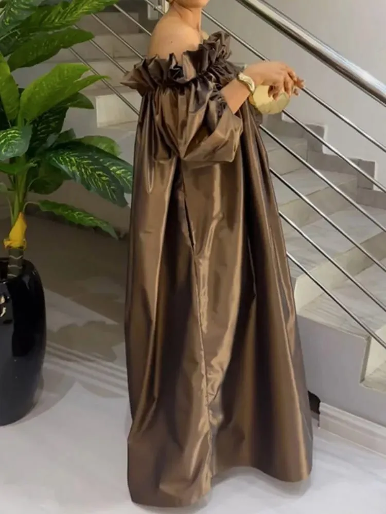 Freeacy – robe d'été pour femmes, couleur unie, épaules dénudées, manches bouffantes, ample, Maxi, mode décontractée, robes de soirée, 2026 — image 3