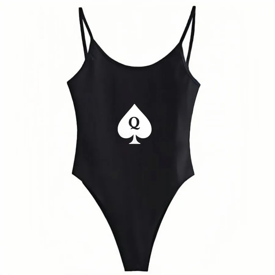 Queen of Spades Sexy Backless U-Shaped Camisole Top Solid Color Triangle Tight Jumpsuit