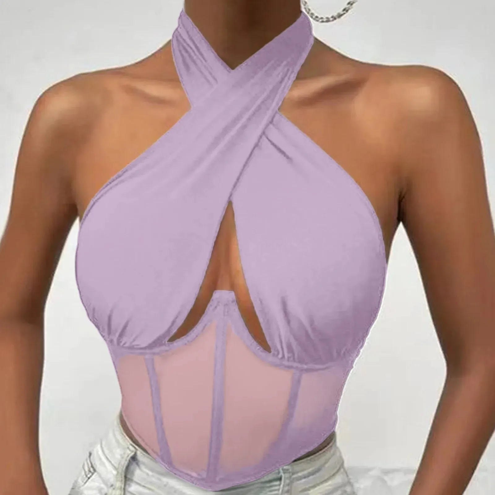 Frauen Ärmellose Fishbone Korsett Weste Solide Aushöhlen Cropped Top Sommer Halter-Backless Sexy Tops Y2k Camis Ropa De Mujer — image 10
