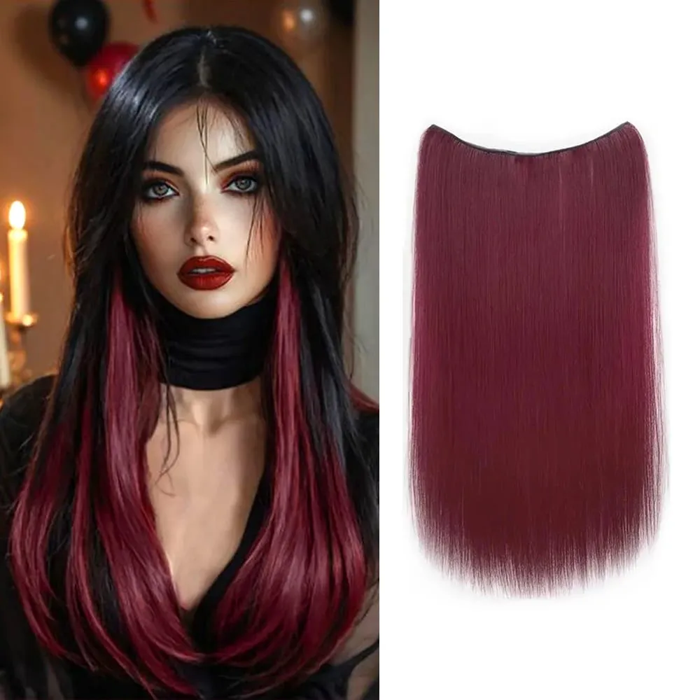 Extension de cheveux synthétiques colorés longs et lisses à 4 clips invisibles de 22 pouces, faciles à porter, adaptés aux vêtements quotidiens ou de vacances des femmes. — image 2