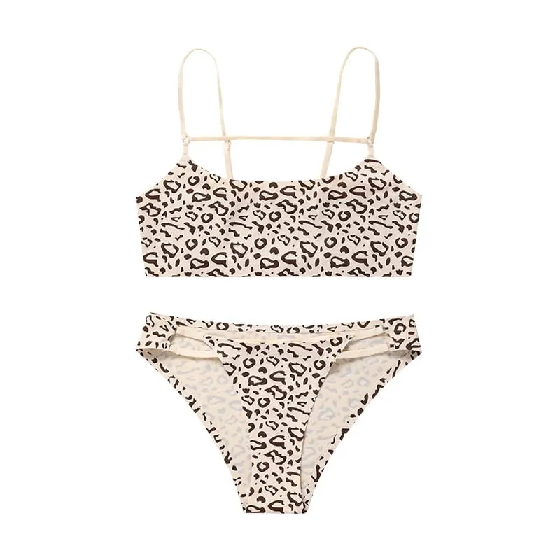Hot Sale Leopard Ice Silk Bralette Wireless Active Fitness Tracelss Bra Brief Seamless Bra And Panty Set For Women — image 5
