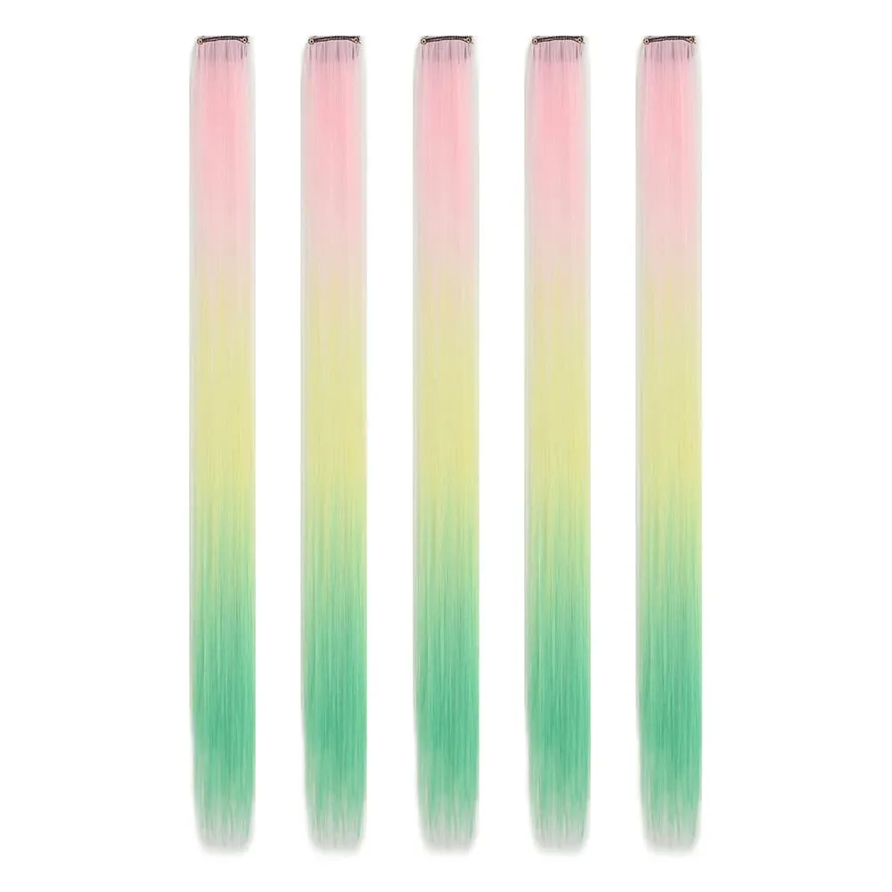 5 stks/set Clip in Hair Extensions Synthetische Haarstukjes Gekleurde Party Hoogtepunten voor Meisjes 18 inch Multi-kleuren Steil Haar — image 23