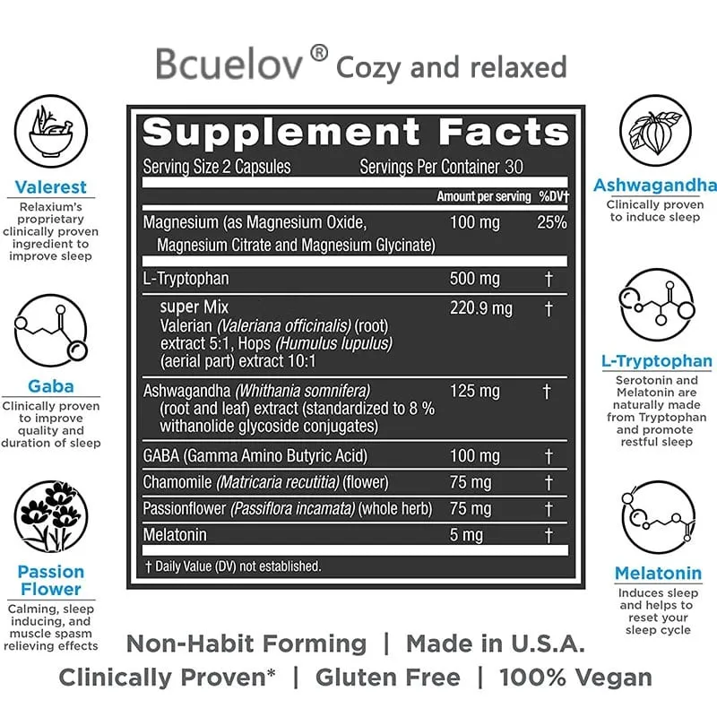 Bcuelov Natural Sleep Supplement - Helps Fall Asleep Faster and Relieves Stress — image 6