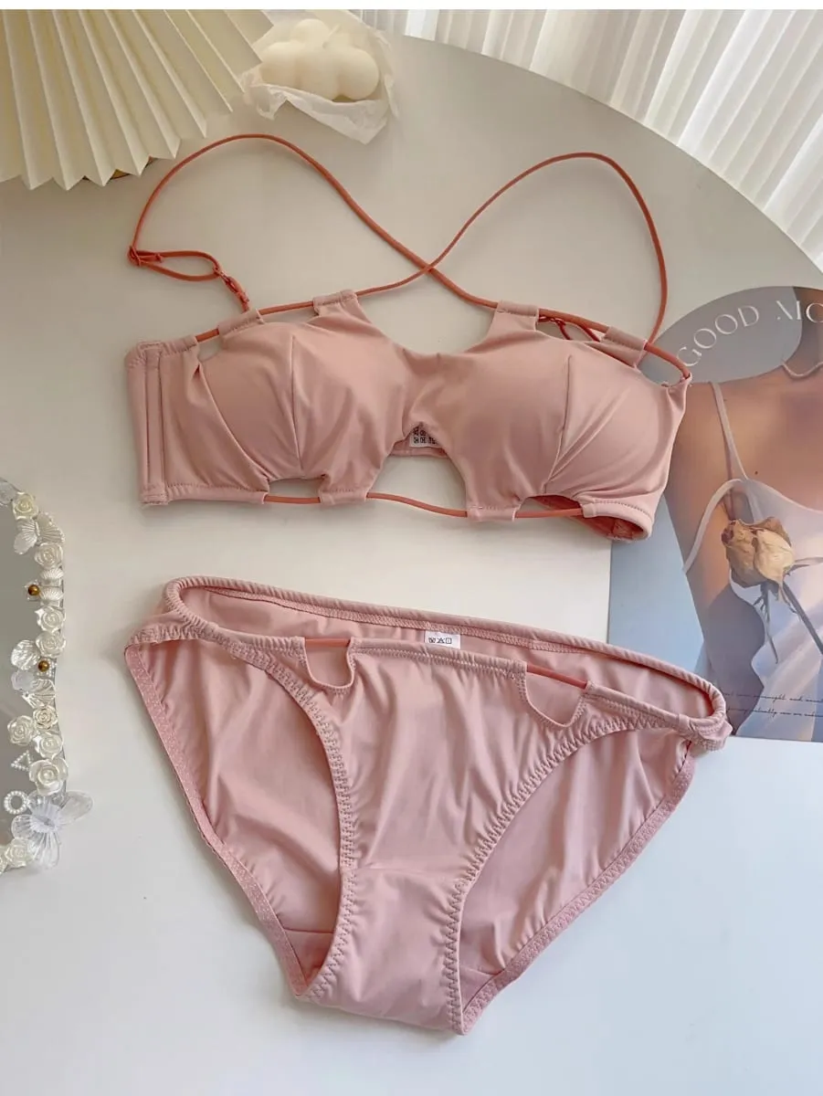 Sexet bh med hængende hals enkel ensfarvet bustier med kryds ryg uden stålring åndbar lingerietrusser dameundertøj — image 4