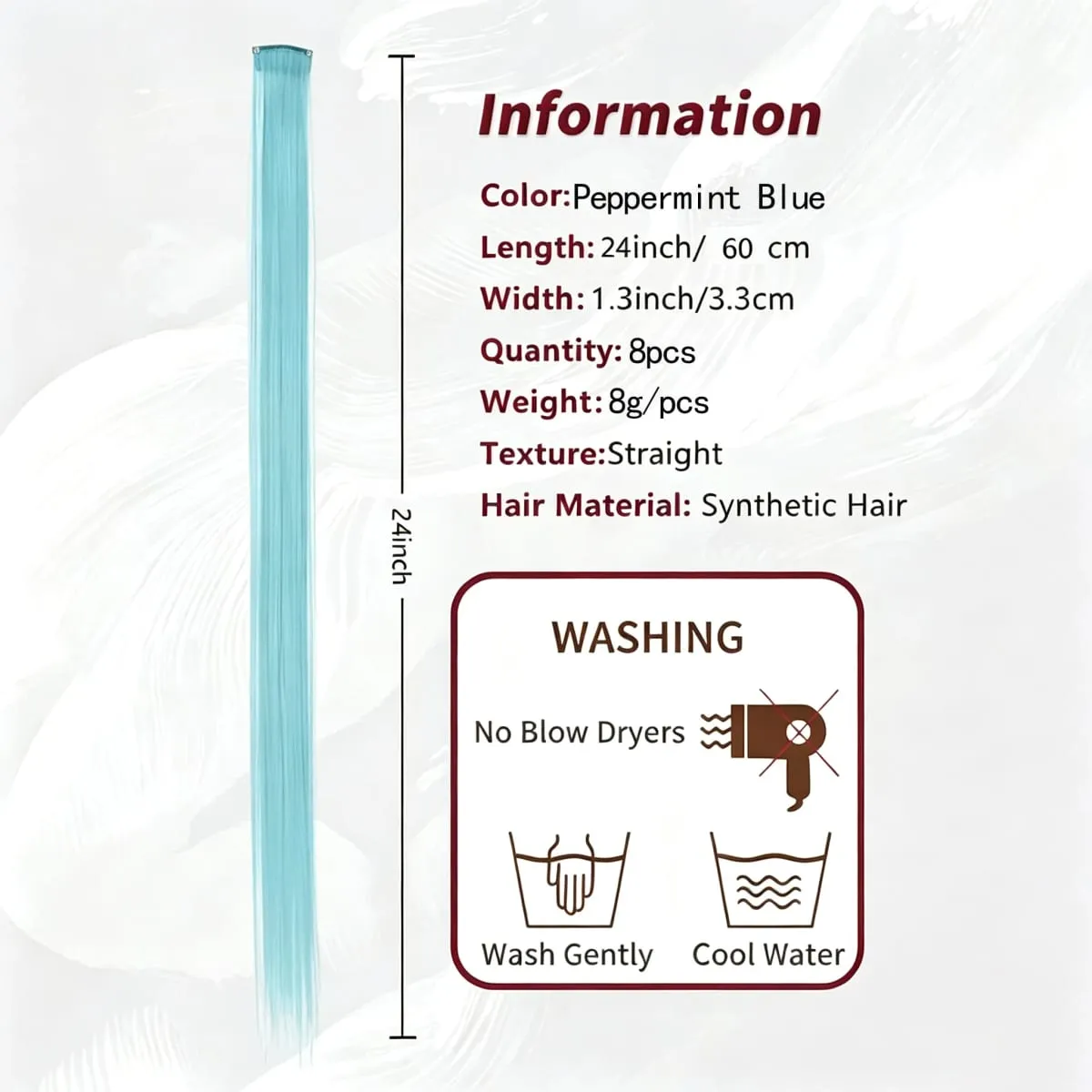 6 Pcs Synthetic Light Blue Clip In Hair Extensions Bright Cyan Synthetic Clip In Hair Extensions Straight Color Highlight Hair — image 3