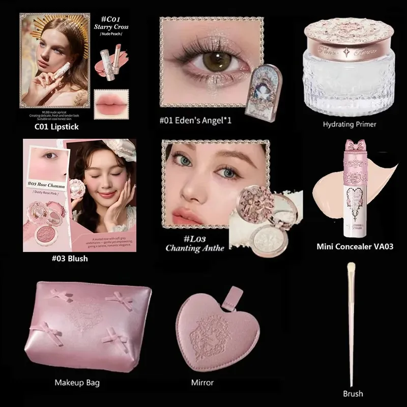 Flower Know Make-up-Set, Little Angel Collection, Make-up-Geschenkbox, Lidschatten, Rouge, mattierter Lippenstift, Textmarker, Komplettset, alles in einem — image 3