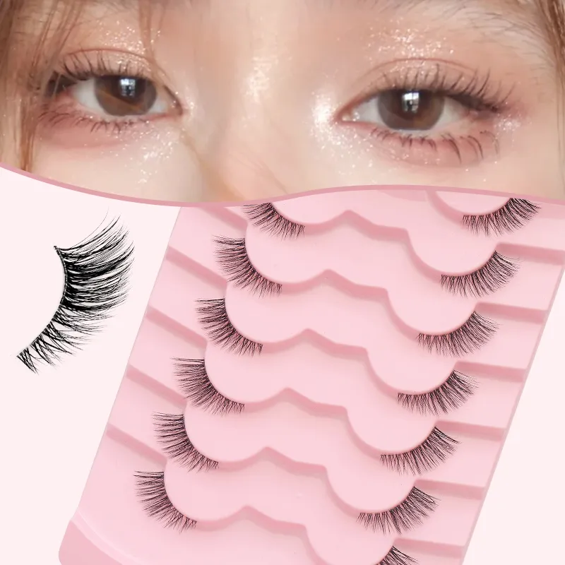 7 คู่ขนตาธรรมชาติ Wispy Half Clear Band Strip Lashes ขนตาปลอมนุ่มนุ่มน้ำหนักเบา Eye Lashes แต่งหน้า