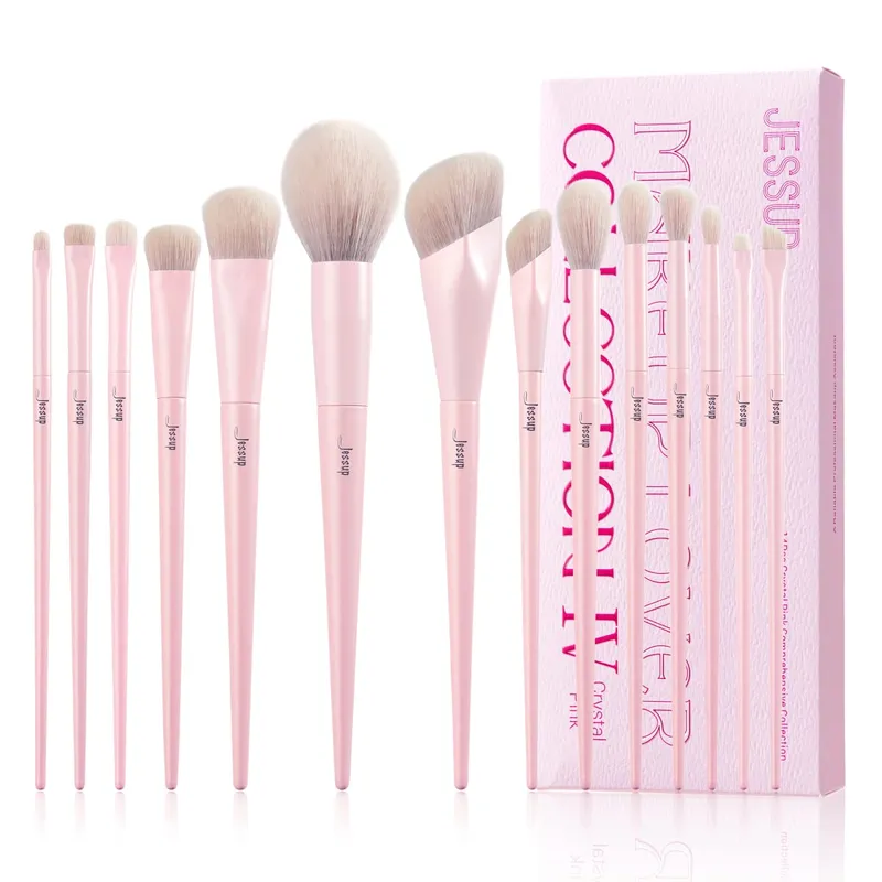 Jessup Pink Makeup Brushes Set 14pcs Make up Brushes Premium Vegan Foundation Blush Eyeshadow Liner Powder Blending Brush T495