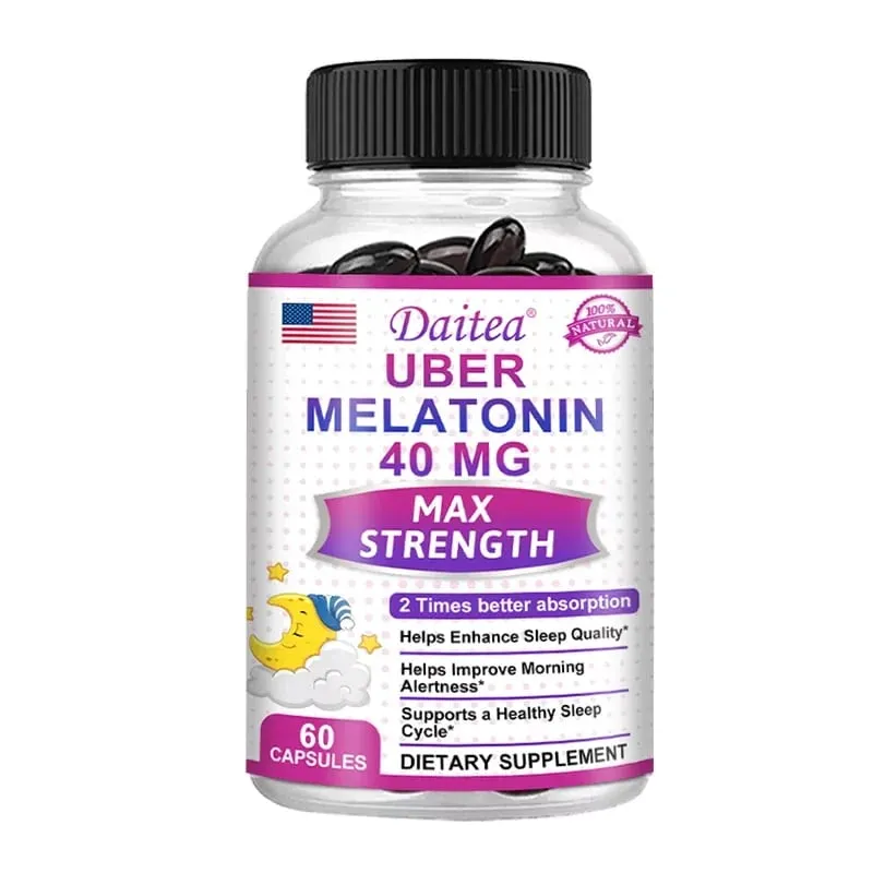 Daitea Melatonin Supplement 40mg Contains Vitamin C Theanine Extract Capsules to Promote Sleep Quality & Alertness Non-GMO — image 10