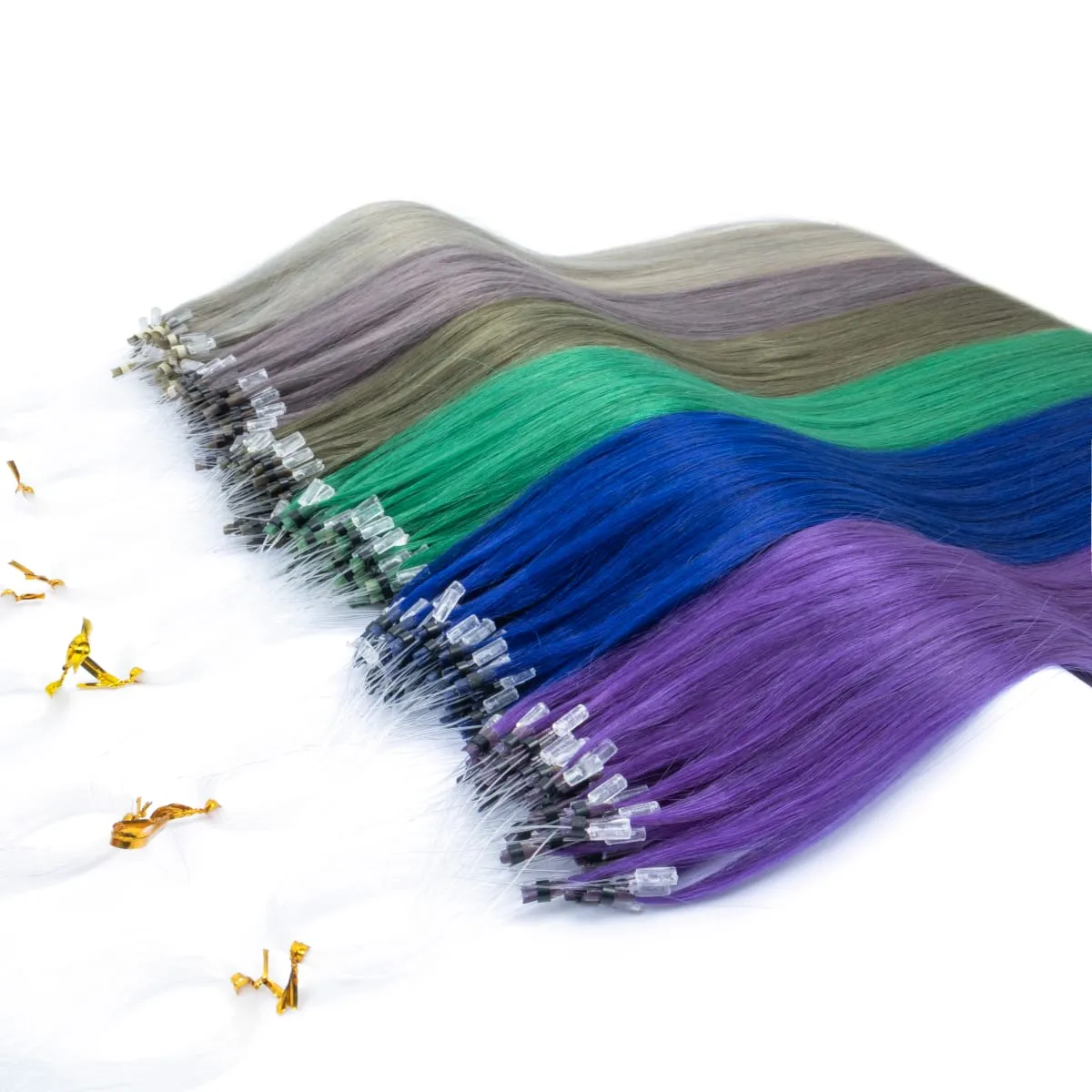 Extensions de cheveux humains colorés à micro maillons, sans colle, cheveux humains vierges, pour femmes et filles, 50 brins colorés, 30G, gris — image 6