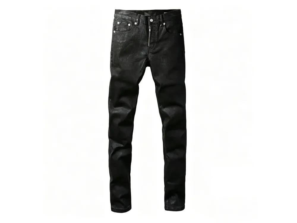 Seluar Jeans Tirus Tirus Bersalut Hitam Lelaki Dibasuh Bermasalah Rekaan Butang Terbang Gaya Jalan Tinggi — image 8