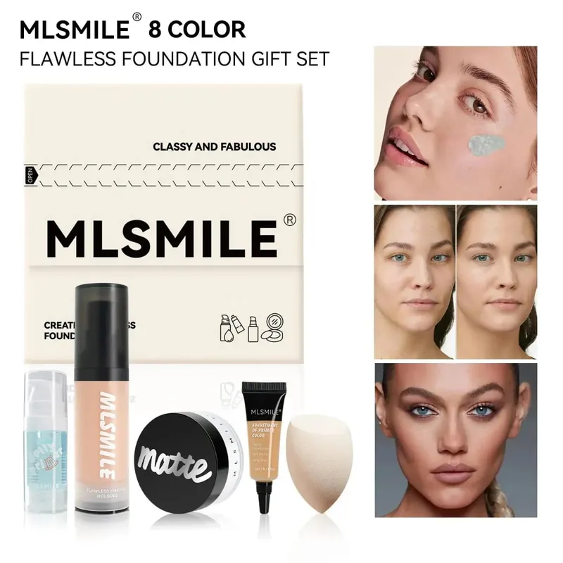 Long Lasting Makeup Set Oil Control Loose Powder Matte Primer Liquid Foundation Concealer Moisturizing Flawless Base — image 2