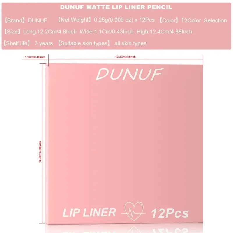 12 สี Matte Lip Liner ดินสอชุดกันน้ำ Smudge Proof Long Lasting มังสวิรัติโหดร้ายฟรีลิปสติกแต่งหน้าชุด — image 6