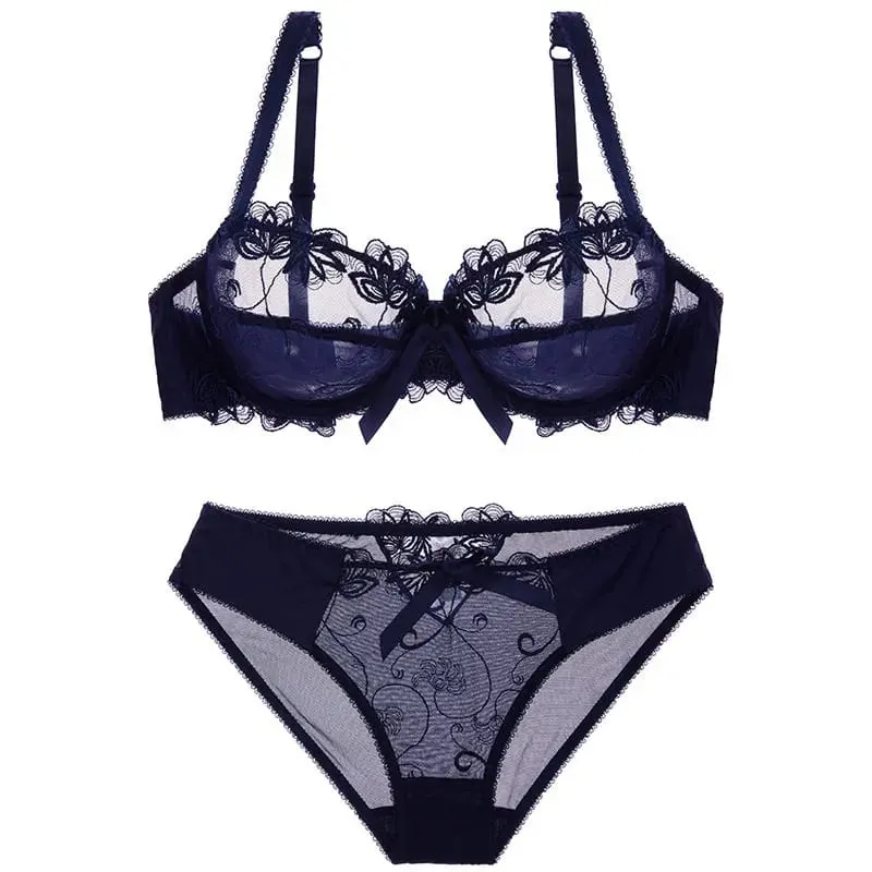 ผู้หญิงเซ็กซี่ Sheer ตาข่ายลูกไม้ชุดบาง Minimizer หน้าอกใหญ่ Bowknot Pure Desire ชุดชั้นใน Brassiere ชุดชั้นใน 34-40 BC — image 8