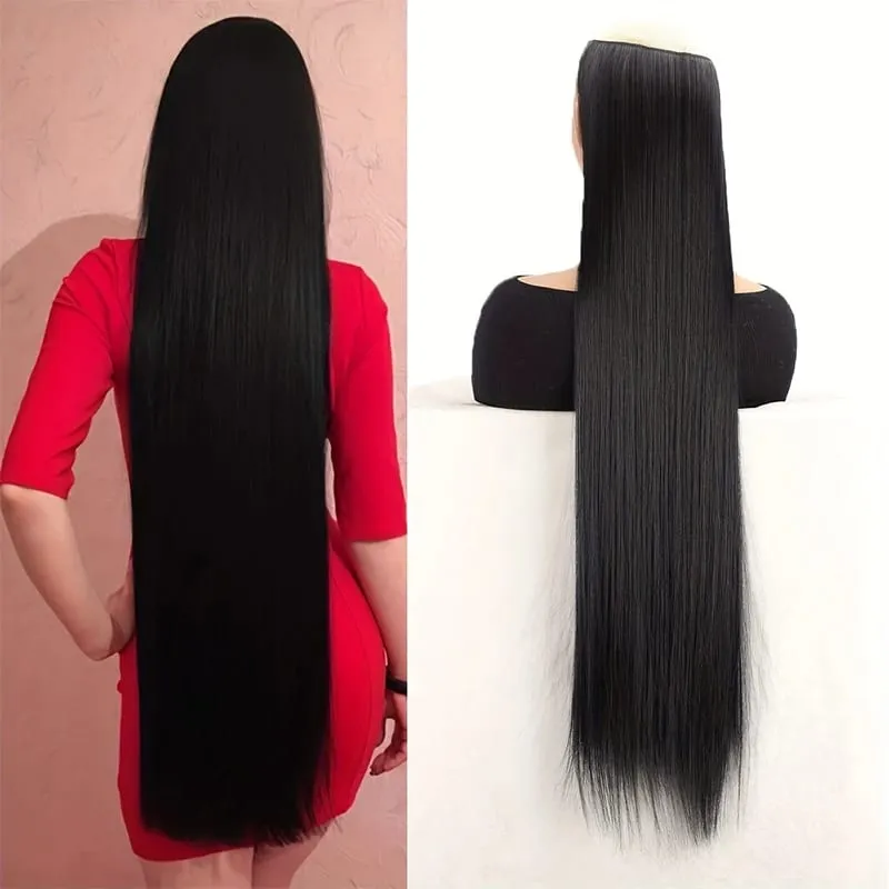 ยาวพิเศษตรง 5 คลิปต่อผมคลิปในส่วนขยาย Hairpieces สำหรับผู้หญิงสังเคราะห์ธรรมชาติคลิปผมตรงชิ้น — image 2