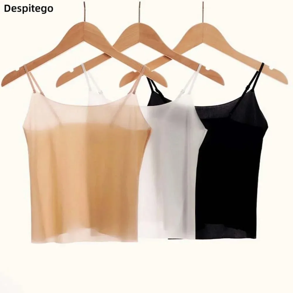 Ais Sutera Nipis Sling Tanpa Jejak Tank Top Bralette Crop Top Tali Atasan Vest Kurus Warna Pejal Slim Fit Tanpa Lengan Kamisol Wanita — image 2