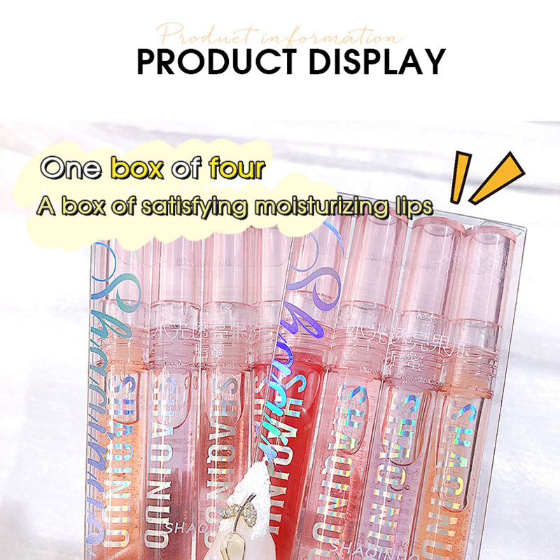 Conjunto de quatro pacotes de brilho labial caixa de brilho de água gelatinoso brilho labial hidratante lábios de vidro não é fácil de colar no copo — image 5