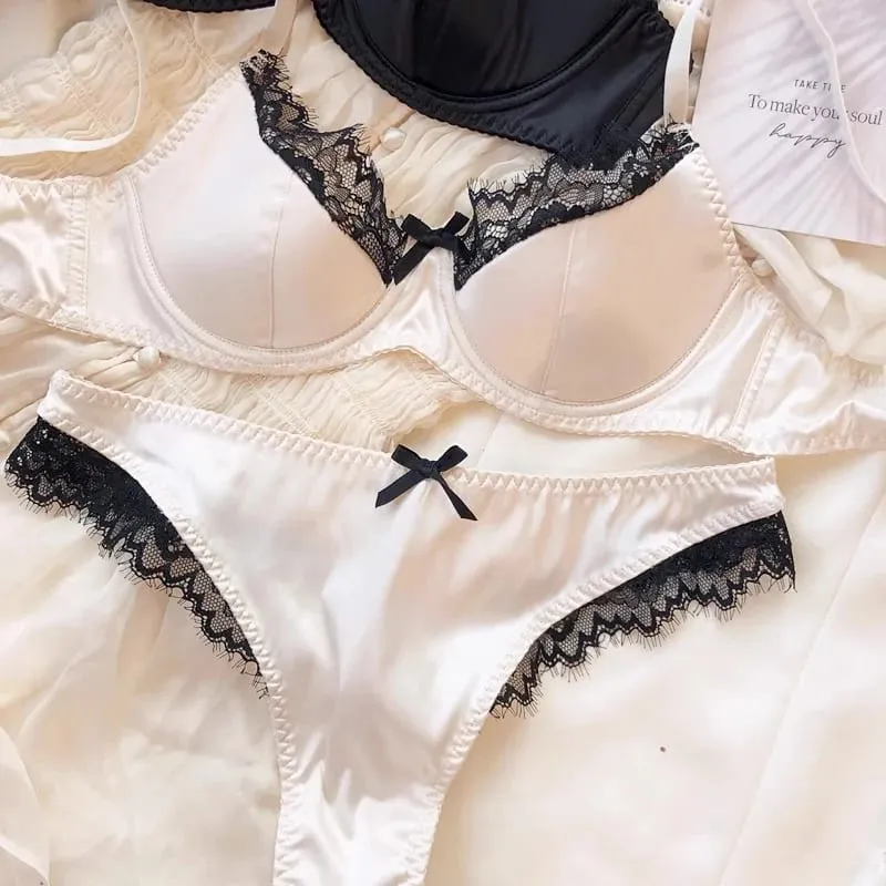 2025 Nuovo Sottile Sexy Del Merletto Del Cotone Patchwork Insieme Del Reggiseno Delle Donne Push Up Raccogliere Biancheria Intima Sexy Mutandine e boxer Lingerie di Raso Ragazze Intimo — image 9