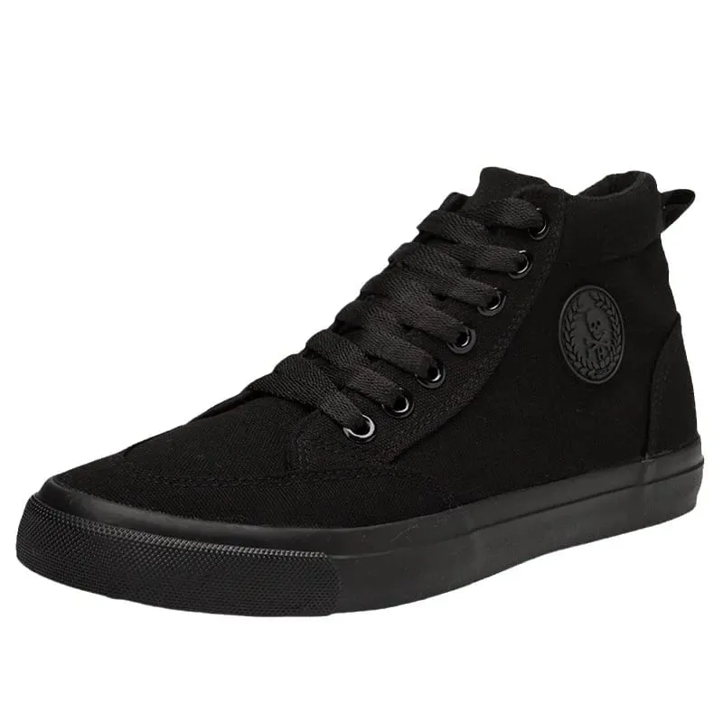 Herren-High-Top-Sneaker aus Segeltuch, Slip-on-Schnürschuhe, lässig, ganz in Schwarz, Basic-Skateschuhe für Studenten, flache Sohle, bequeme Sportschuhe — image 6