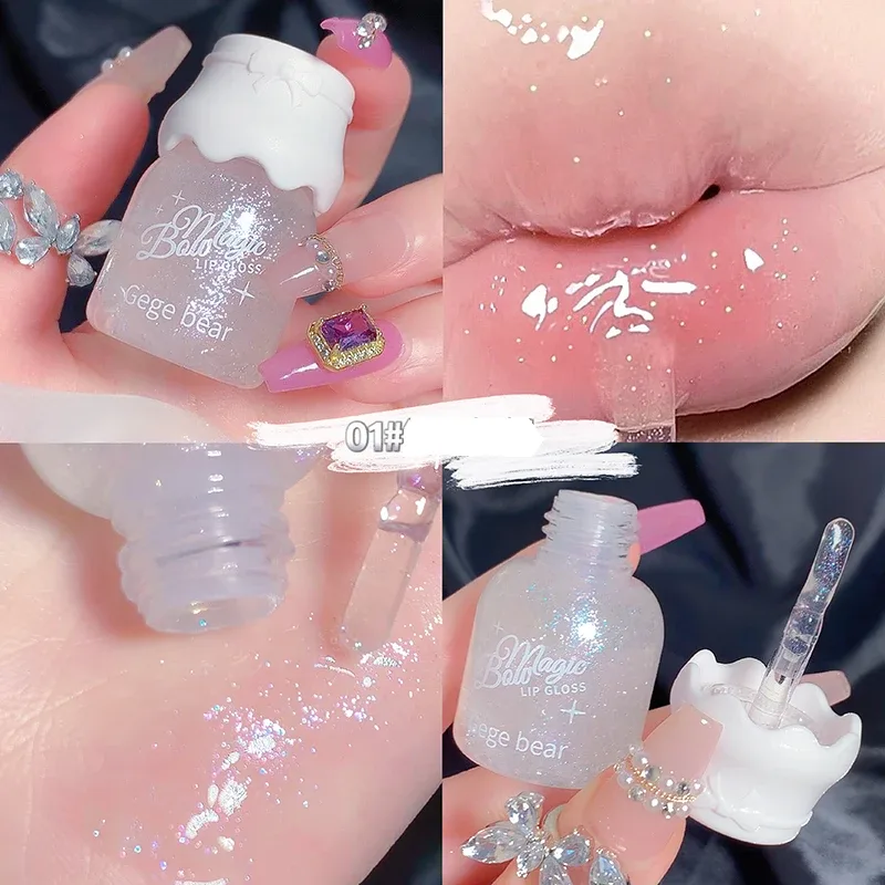 Gege Bear Butterfly Knot Lip Gloss Moisturizing Hydrating Mirror Shine sparkling Non-stick Cup Lipstick Beauty Makeup — image 8