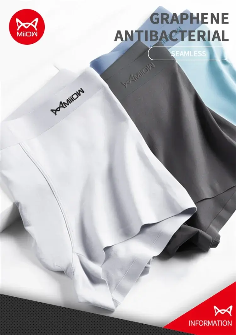 MiiOW 4Pcs Sexy Cotton Men Underpants Boxers Graphene Antibacterial Innerwear Man Underwear Breathable Men's Panties Underpants — image 1