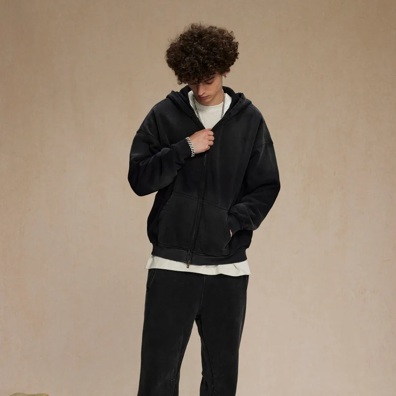 Men's Zip Up Hoodies Tie Dye Washed Double Oversize Cardigan Sweatshirt Loose Plus Plush Gradient Man Hooded Pullovers Winter — image 6