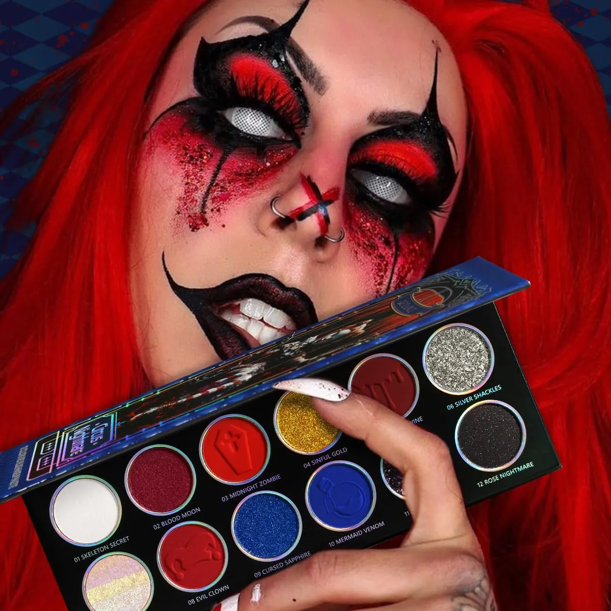 อายแชโดว์ Palette 12 สี Chameleon Metallic Silver Shimmer Black Goth Clown ฮาโลวีนยาวแต่งหน้า Vegan Eye 17g — image 5