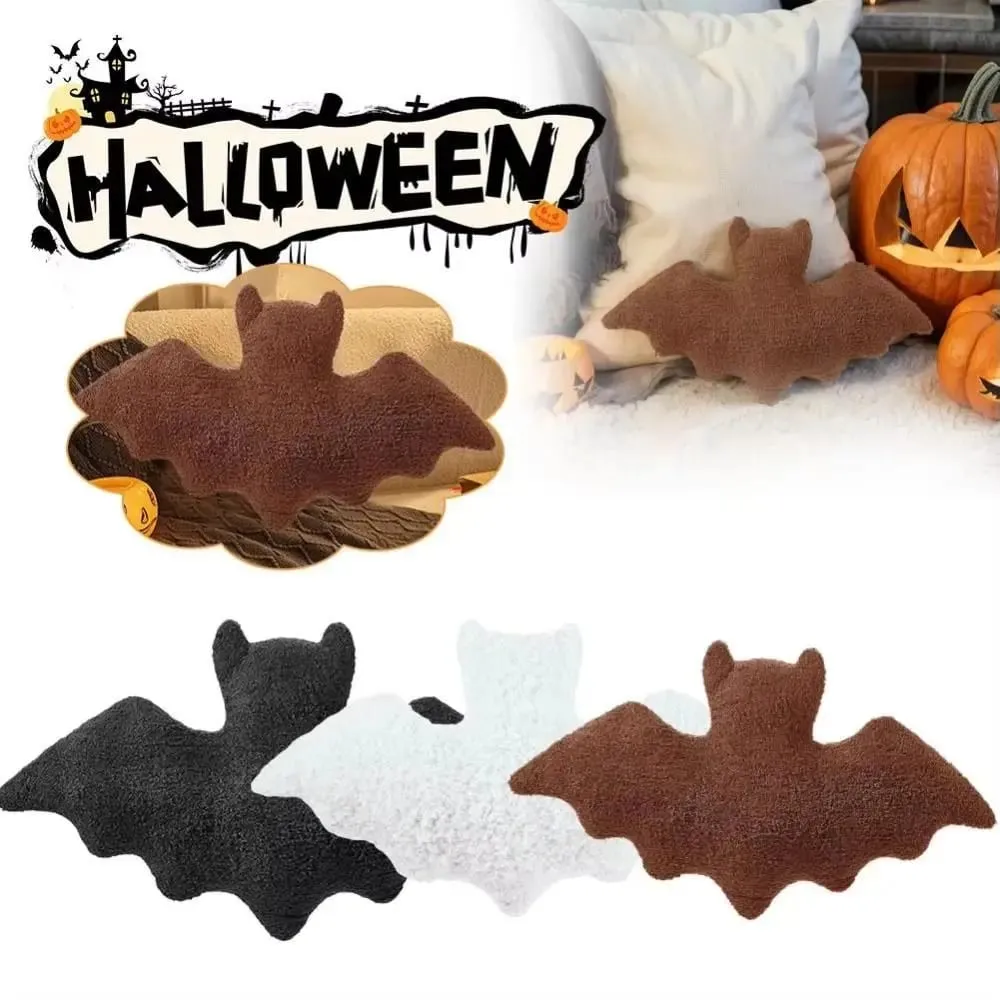 Material de pelúcia morcego travesseiro de pelúcia tema de halloween tecido macio morcego modelagem travesseiro preto branco marrom pelúcia animal para meninas — image 2