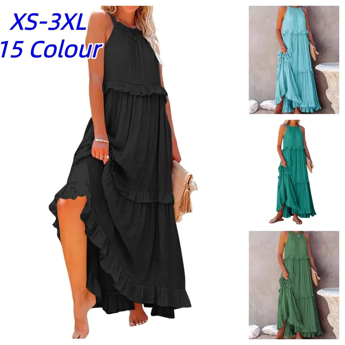 ผู้หญิงสบายๆ Ruffles ชุดยาวฤดูร้อน Elegant Sundress Elegant Harajuku Maxi ชุด Beach Party ชุดราตรี Vestido — image 2