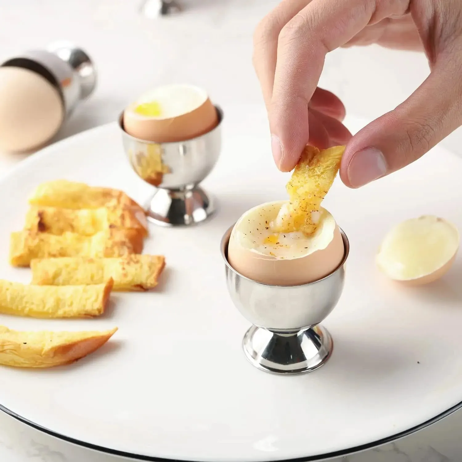 Set di portauova in acciaio inox, supporto per vassoio per uova sode, per colazione, brunch, utensili da cucina, set regalo di Natale, utensili da cucina — image 6