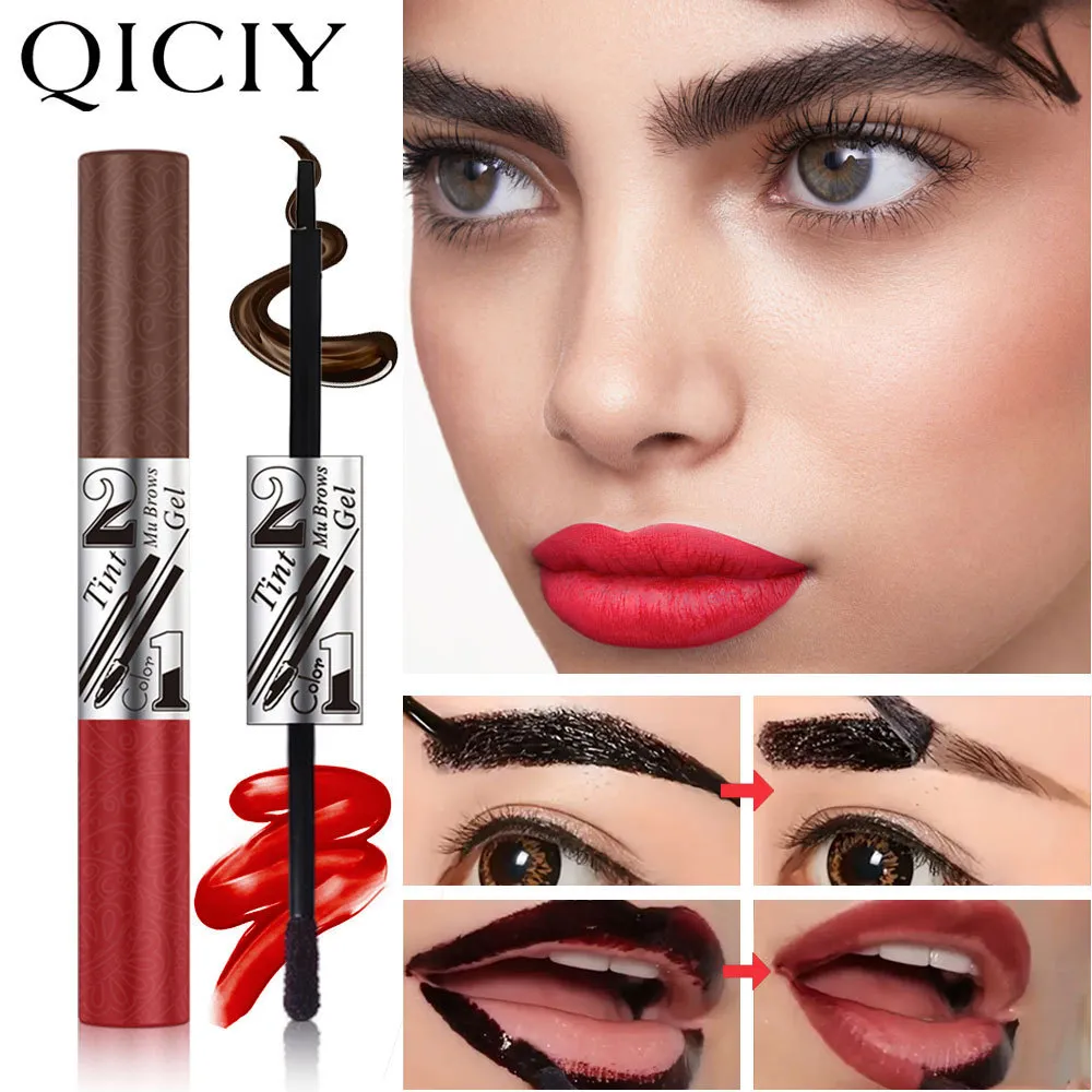 2in1 Lipstick Eyebrow Cream Double-Headed Tearable Sexy Lip Gloss Smooth Contour Waterproof Long-Lasting Lips Makeup Lipgloss