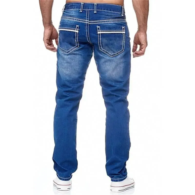 Jeans Pria Celana Lurus Hitam Celana Kasual Denim Saku Musim Semi Autmun Celana Jeans Pria Kualitas Tinggi Biru Muda — image 4