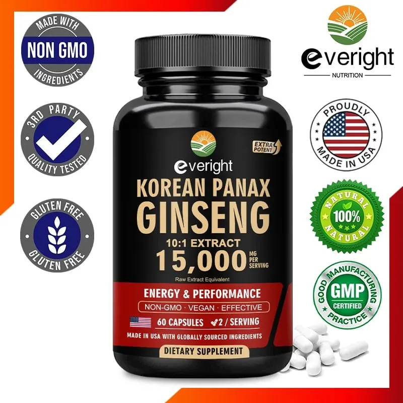 Rotes koreanisches Ginseng-Ergänzungsmittel für Männer – Extra starker 10:1-Extrakt – Energiefokus, Produktivitätsleistung – Natürlich und vegan