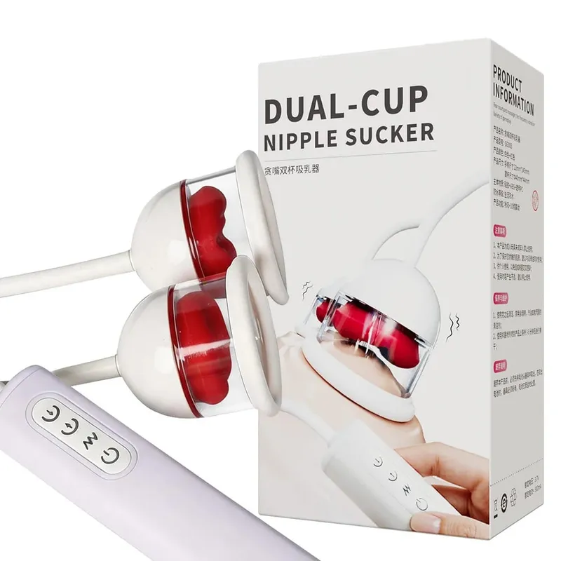 Gierige Doppelbecher-Saugnapf-Vibrations-Milchpumpe, Brustmassagegerät, Brustmasturbator, Nippellecken, Saugnapf, Sexspielzeug für Erwachsene