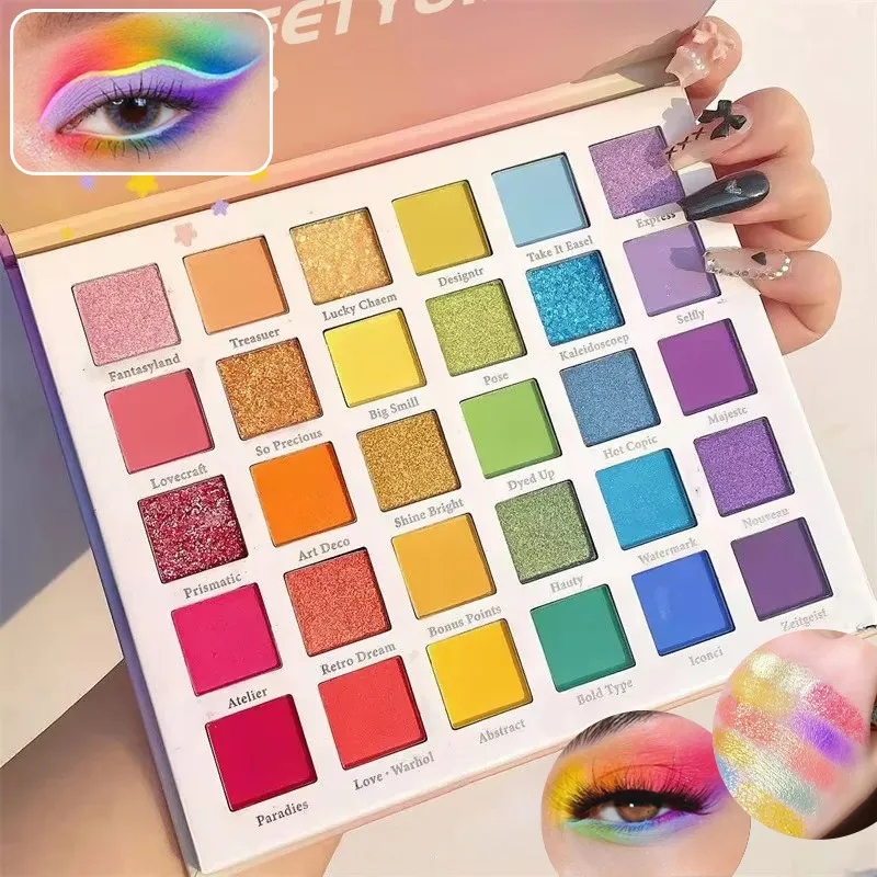30-Farben-Lidschatten-Palette, Regenbogen-Korallen-Perlen-Glitzer, matte Pailletten, Schimmer, hochpigmentierter Lidschatten, Make-up für Partys und Tanzshows — image 2