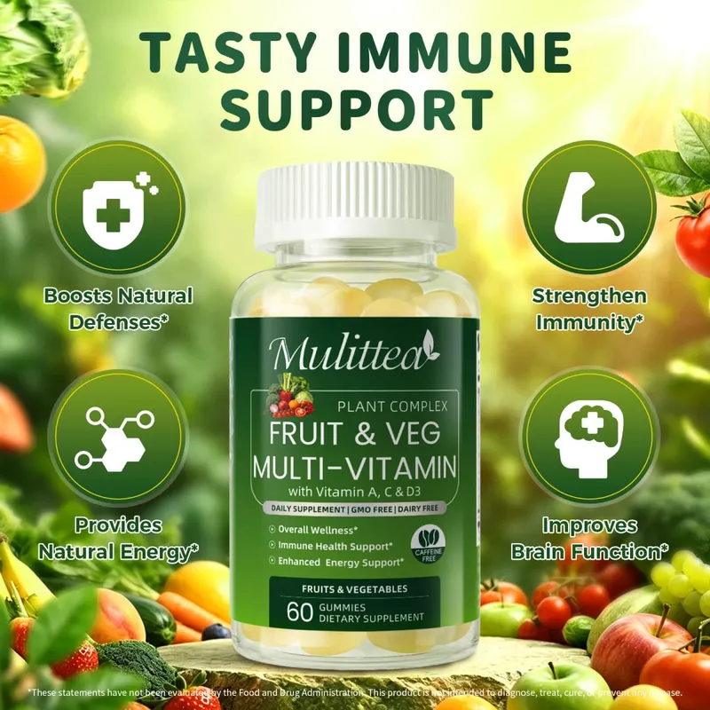 Mulittea Gummies Rau & Trái Cây Tự Nhiên Chống Táo bón Giải độc Trái cây hàng ngày Giúp Tiêu hóa Bổ sung Nhiều Vitamin