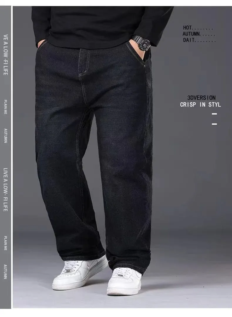 Jean droit extensible grande taille pour hommes, pantalon en Denim coupe ample pour gros ventre, pantalons longs décontractés, grandes tailles jusqu'à 50 — image 9