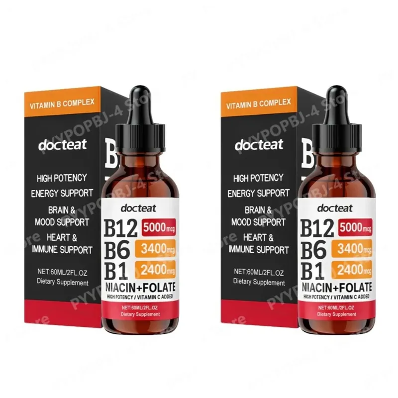 Docteat B Complex Drops 60ml High Power B12 5000mcg Methylcobalamin אנרגיה מוח מצב רוח לב תמיכה חיסונית ללא GMO טבעוני