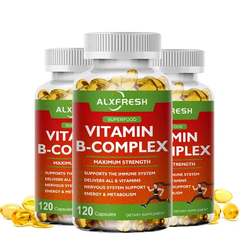 B-Complex Vitamins (B12 B1 B2 B3 B5 B6 B9 Folic Acid &Biotin) Capsule Liver Immune System Energy Support Nutrition Supplement