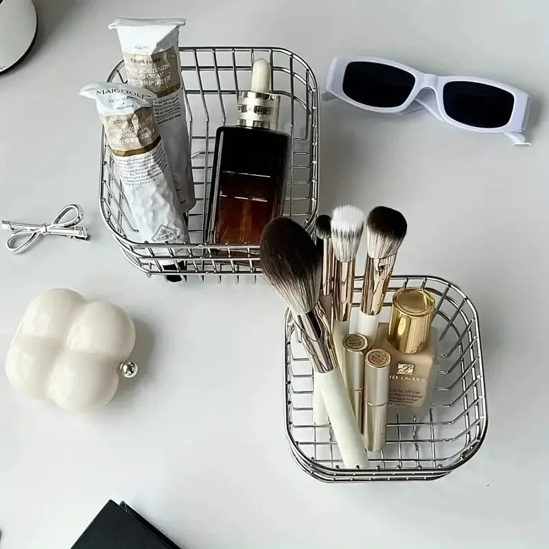 Rustfrit stål Comestic Tools Opbevaringskurv Multi-Purpose Makeup Børster Hudplejeværktøj Parfume Organizer Kosmetisk Sorteringsboks — image 1