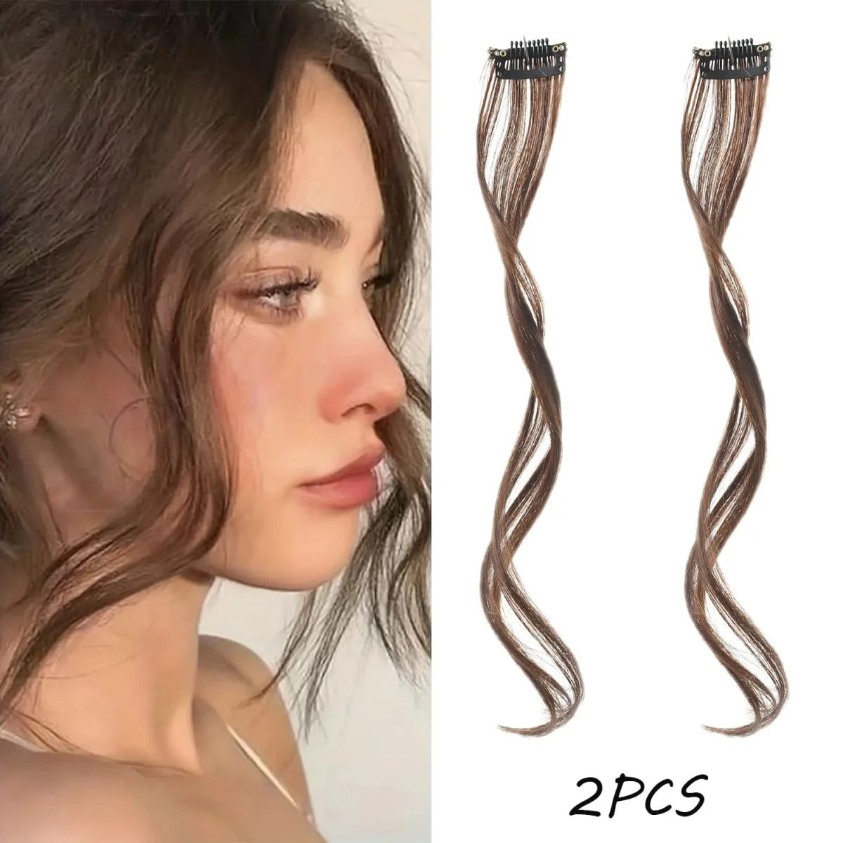 2PC Frangia Sintetica Parrucca Estensioni Dei Capelli Ricci Clip-on Lato Frontale Frangia Bionda Ondulata Lunga con Clip Frangia Invisibile Hai Falso — image 9