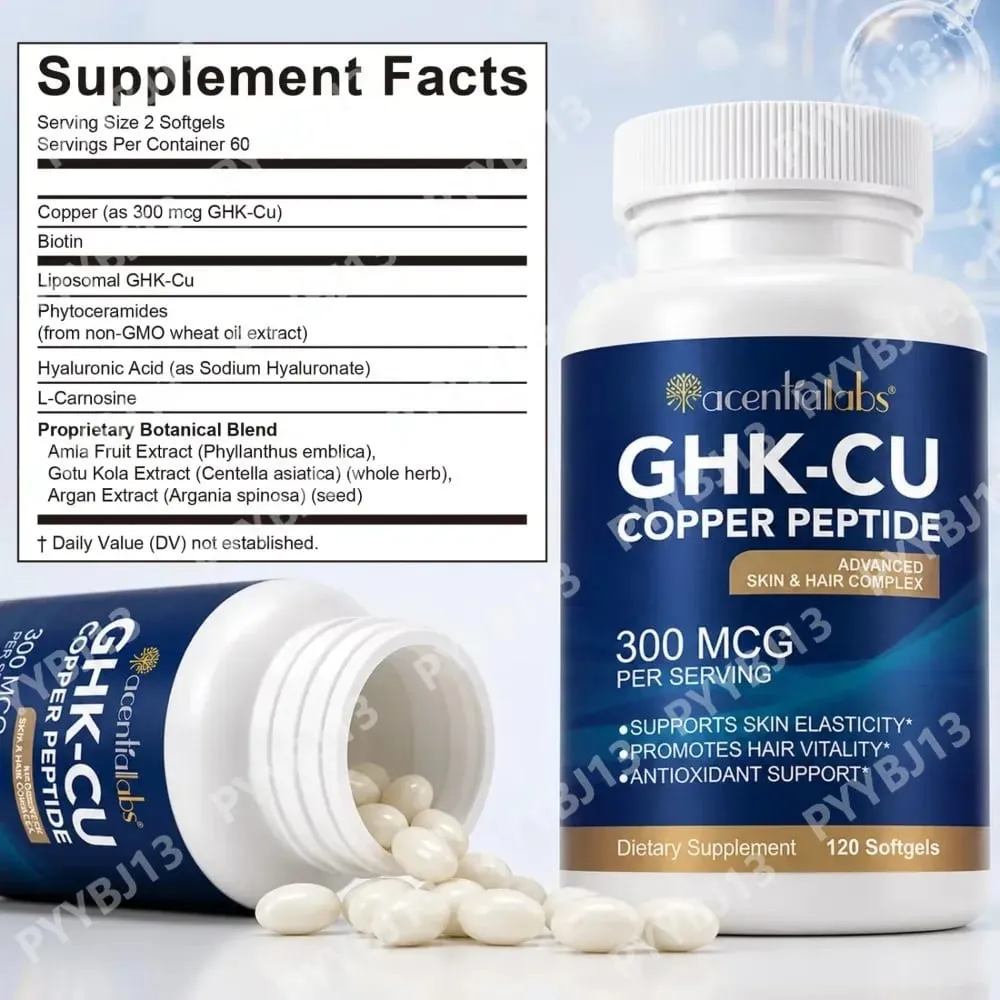 Natürliche vegane Haut-Haar-Komplex-Ergänzungen, liposomale GHK-Cu-Kupfer-Peptid-Softgel-Kapseln, 120 Tabletten, mit Biotin für Erwachsene — image 4
