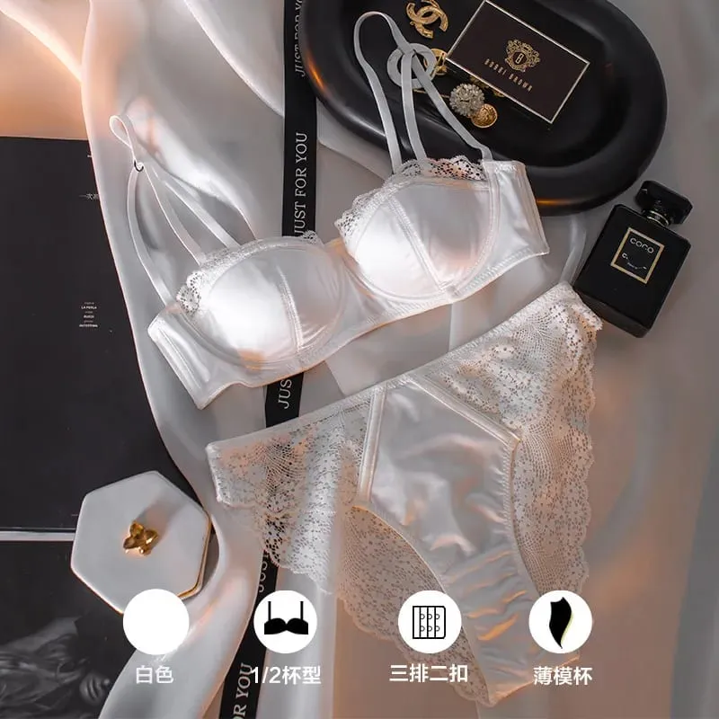 เซ็กซี่ภาษาฝรั่งเศสคำครึ่งถ้วยที่มองไม่เห็น Bra ชุด Underwire Minimizer Push Up ชุดชั้นในชุด S-XL Comfort Breathable Anti Sag สไตล์